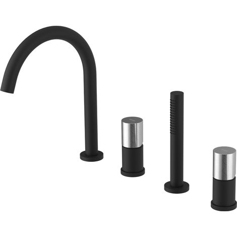 ULTRATAP Mitigeur 4 trous sur bord de baignoire, noir mat/chrome