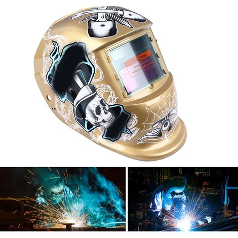 Selbstverdunkelnde Photovoltaik-Schweißmaske/-helm, Argon-Lichtbogenschweißhelm im Piratenstil (gelb) (1/5)