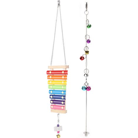 Ensemble de jouets sonores xylophone à picorer, fourchette à fruits en acier inoxydable pour animaux de compagnie, poules et perroquets (1/5)