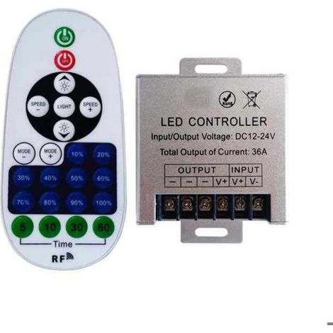 Gradateur LED - Télécommande IR 360 W - Pour Bandes LED Monochromes DC12-24 V - 30-36 A - Blanc Argent (1/5)