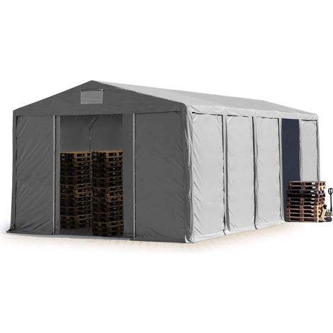 Lagerzelt 8x10 m Zelthalle Industriezelt mit 3,6m Seitenhöhe PVC Plane 850 N grau 100% wasserdicht Ganzjahreszelt mit Schiebetor (1/5)