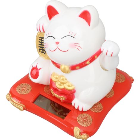 Chat porte-bonheur solaire de 8,9 cm (3,5 pouces) - Décoration chat blanc pour bureau, entrée, voiture (1/5)