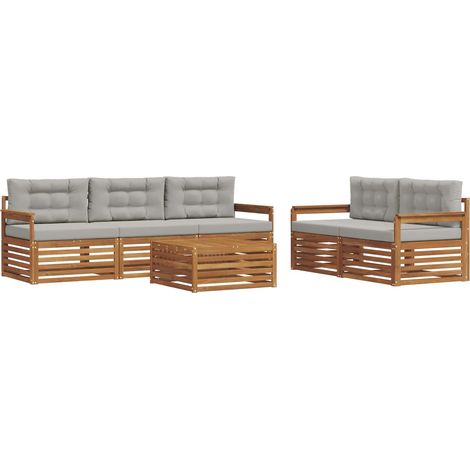 Outdoor Sofa Set with Cushion 6 pcs Natural and Light Grey vidaXL (1/5)