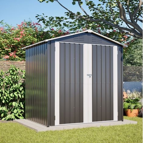 Casetta da giardino 185,4x142,3x185 cm in acciaio zincato grigio, porta con serratura e ventilazione (1/5)