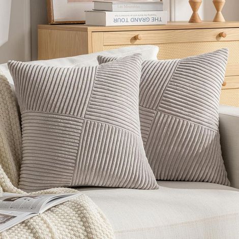 Lot de 2 housses de coussin décoratives pour canapé de jardin, 45 x 45 cm, gris clair (1/4)