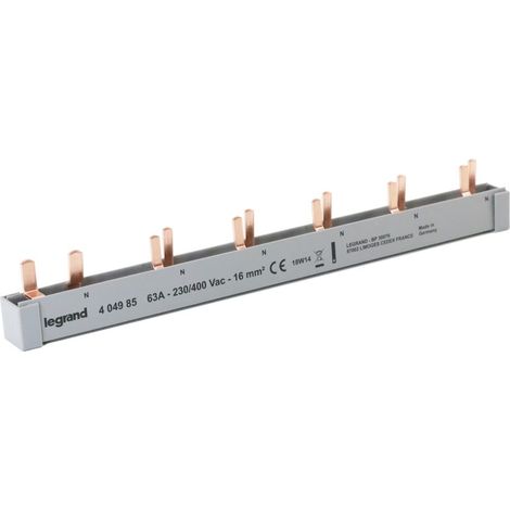 Legrand Stiftkammschiene Kombi, 2-polig, 12 TE, 16 mm2, 1P+N, 63 A, 227 mm, Grau (1/3)