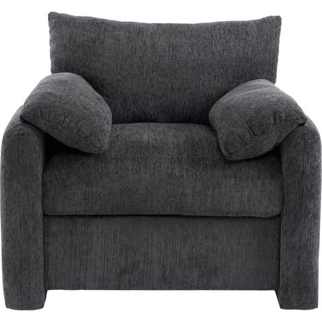 Poltrona singola in ciniglia grigia con braccioli, 96 x 82 x 84 cm (1/5)