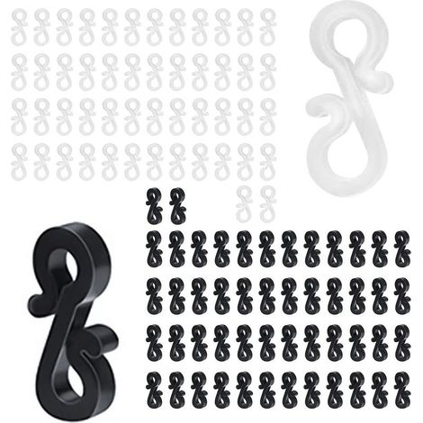 Packung mit 100 Mini-Dachrinnenhaken aus schwarzem und weißem Kunststoff mit S-förmigen Clips, Haken für Außenbeleuchtung für Hochzeiten, Weihnachten, Halloween, Gärten und Heimdekorationen (1/5)