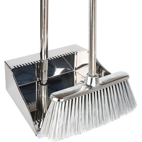 Pelle à poussière en acier inoxydable avec balai, balai à long manche et pelle à poussière en métal robuste pour intérieur et extérieur pour la maison, le couloir, le bureau (1/5)