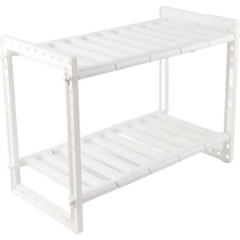 étagère rangement-Étagère d'Organisation Sous Évier en 2 niveaux à Panneaux Mobiles en PP et Métal Expandable (1/4)