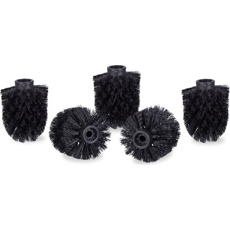 Relaxdays Juego de 5 Cepillos de Recambio Escobilla de Baño, Plastico, Negro, Rosca de 9,5 mm y Diámetro de 8 cm