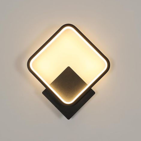 Applique da interno, moderna applique quadrata nera da 12W, luce bianca calda 3000k, applique in alluminio per camera da letto, soggiorno, bagno, scale. (1/4)
