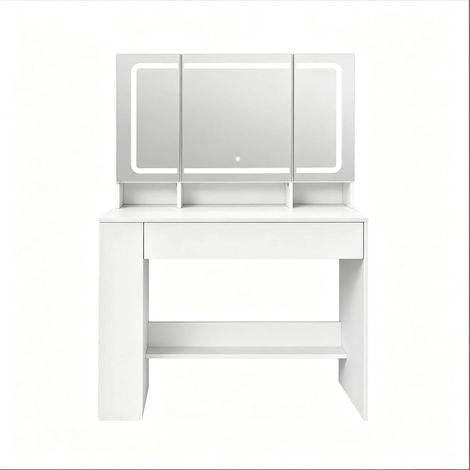Tavolo da trucco bianco con specchio LED, 90 x 40 x 135 cm, MDF e vetro, MODENUIT (1/5)