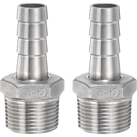 2Pcs Inox Acier Tuyau Cannelé Raccord 0,6" (15mm) Cannelé x g 3/4" Mâle Tuyau Raccord Air Tuyau Cannelé Raccords Coupleur Filetage Connecteur Adaptateur pour Eau Carburant (1/5)