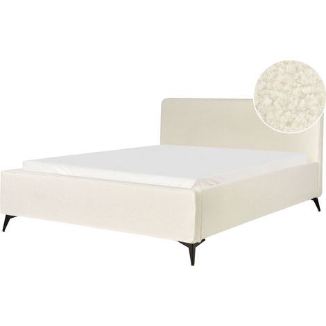 Letto matrimoniale imbottito in bouclé Bianco Sporco gambe in metallo nero 180x200 cm Valognes