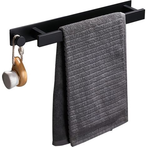 Porte-serviettes de salle de bain Porte-serviettes de douche Étendoir mural en acier inoxydable - 40 x 6 x 4,5 cm (15,7 x 2,3 x 1,7 po), Noir (1/5)