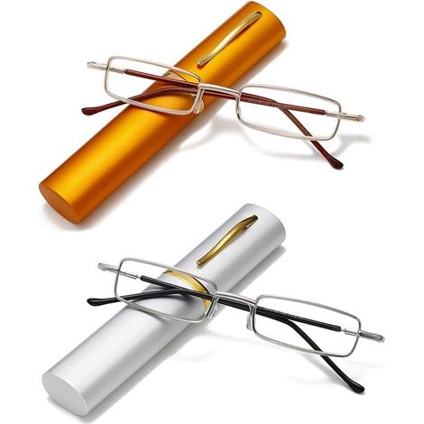 2 Mini occhiali da lettura portatili in metallo per anziani, 100 gradi - Oro + Argento (1/3)