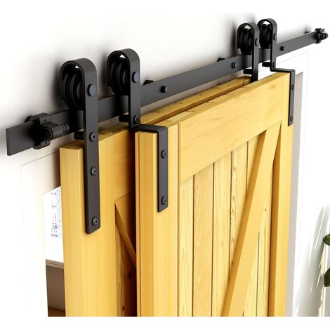 12FT/366cm Hardware Rail Kit for Bypass Double Sliding Door (Single Rail) Black Interior Sliding Door System - J-Shape Roll Set (1/5)