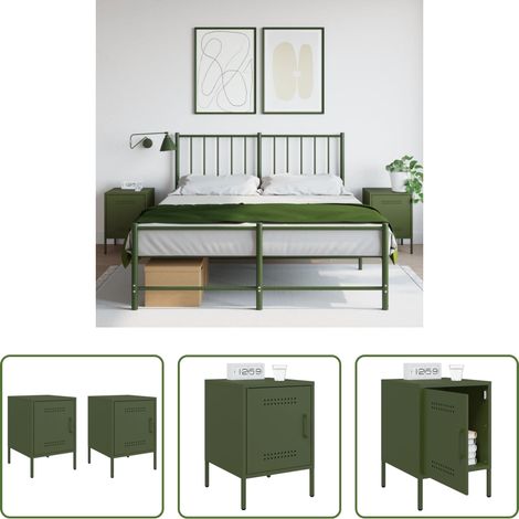 Meuble industriel - Tables de chevet 2 pcs vert olive 36x39x50,5 cm acier (1/5)