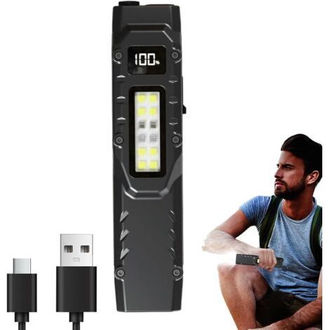 Kompakte wiederaufladbare Taschenlampe, 5 Modi, mit Clip, ideal für Camping, Wandern und Notfallsituationen. (1/5)