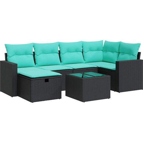 Set de sofás de jardín 7 pzas con cojines ratán sintético negro vidaXL (1/5)