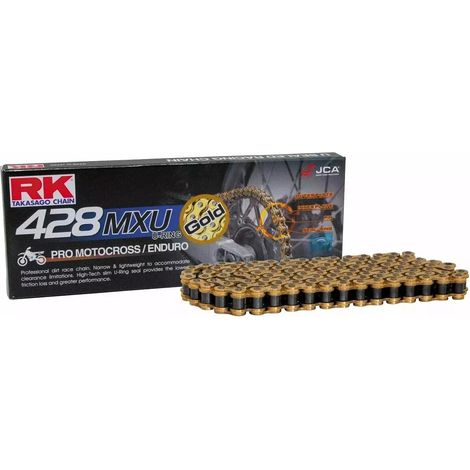 Catena di trasmissione RK (enduro) GB428MXU-136 (anello a U) con chiusura (CL) colore oro inclusa (capacità: fino a 150 CCM) (27 KN)