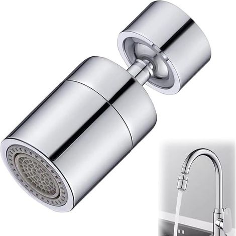 360° Swivel Tap Aerator - Water Saving 2 Jets, Universal Fitting M22/M24, Chrome, for Kitchen and Bathroom (1/5)