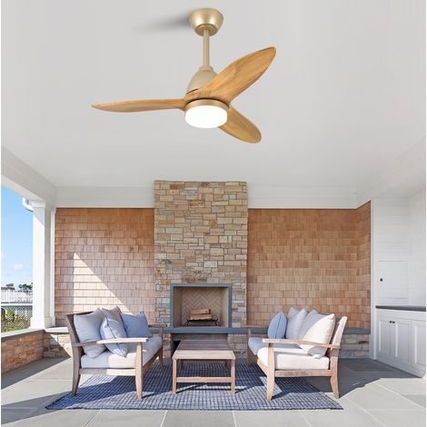 Ventilador de techo silencioso de 91 cm con luz LED, control manual, motor DC reversible, madera de roble. (1/5)