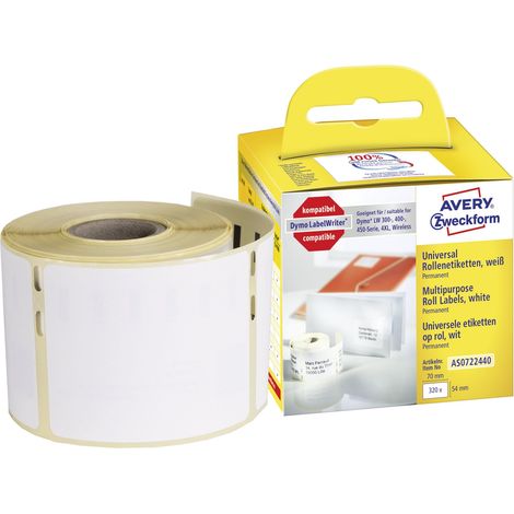 Avery Zweckform AS0722440 Rollen-Etiketten, Etiketten Universal, 54 x 70 mm, 1 Rolle/320 Etiketten, weiß (1/5)