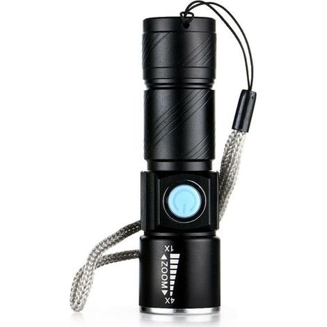 Mini torche USB en alliage d'aluminium (noir), torche LED à lumière forte, rechargeable (1/4)