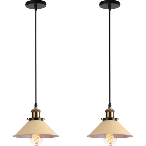 2X Pendant Light Fitting, Antique Dome Chandelier with Ø22cm Lampshade, Vintage Hanging Lamp for Living room Bedroom Dining Room (Light Yellow) (1/5)