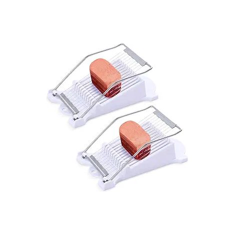 Trancheuse à viande (lot de 2), coupe-œufs, fil d'acier inoxydable, coupe 10 tranches pour œufs, jambons, avocats, bananes, oignons, aliments mous et fruits (blanc) (1/5)