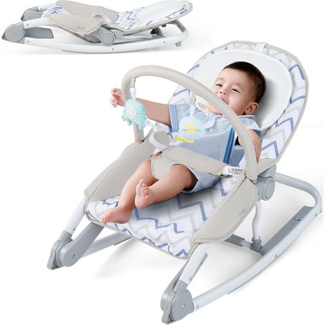 COSTWAY 2-in-1 Sdraietta per Bambini, Sdraietta per Neonati Portatile con Schienale Regolabile a 3 Livelli, Sdraietta Pieghevole con Giocattoli, con Cintura di Sicurezza, per Bambini 0-6 Mesi (Grigio) (1/5)