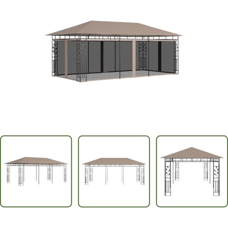 Tente de jardin - Belvédère avec moustiquaire 6x3x2,73 m Taupe 180 g/m² (1/5)