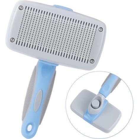 Brosse pour chien autonettoyante – élimine en douceur le sous-poil mort, les nœuds et les poils emmêlés, bleue et grise-AquaForge (1/5)