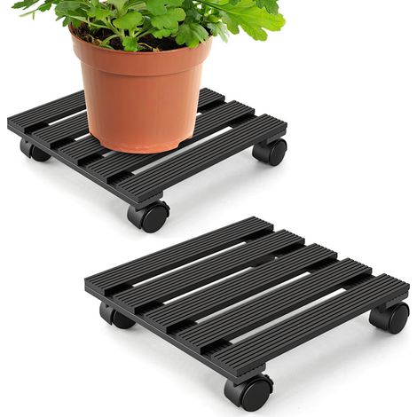 Wolketon 4X WPC Pflanzenroller 30cm, Blumenroller Tragkraft 80 KG, Rolluntersetzer mit Rollen, Kübelroller für Pflanzen, Blumentopf(Eckig, Grau)