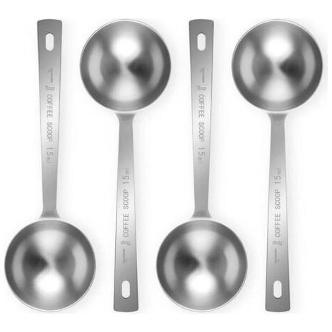 BUNTHAUS PA Un ensemble de 4 cuillères à café à long manche en acier inoxydable (1 cuillère à soupe, 15 ml), adaptées au café moulu, au thé en vrac et au café en poudre. (1/4)