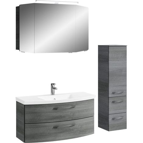 Badmöbelset Waschtisch, Spiegelschrank und Midischrank CERVIA-66 in graphit Struktur, B/H/T: 148/200/50,5 cm (1/5)