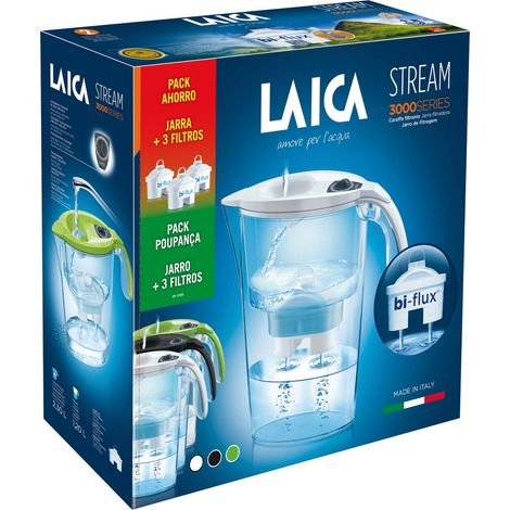 Laica Stream Jug Kit, 2,3L, weiß + 3 Bi-Flux Filter Legen Sie J9047WS
