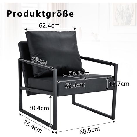 Fauteuil de lecture noir avec cadre en métal noir, relax moderne en similicuir, fauteuil individuel pour salon, chambre et bureau (1/5)
