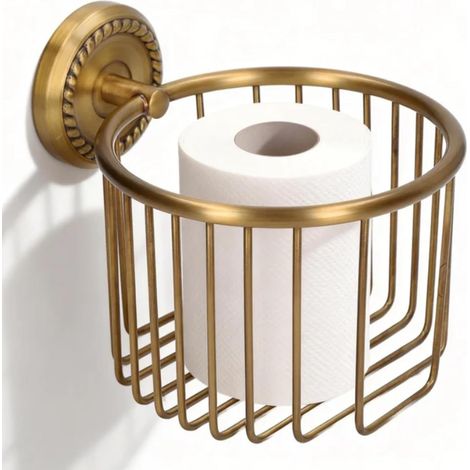 Porte papier toilette en laiton,support mural vintage pour salle de bain,panier de rangement antique pour rouleaux de papier toilette. (1/5)