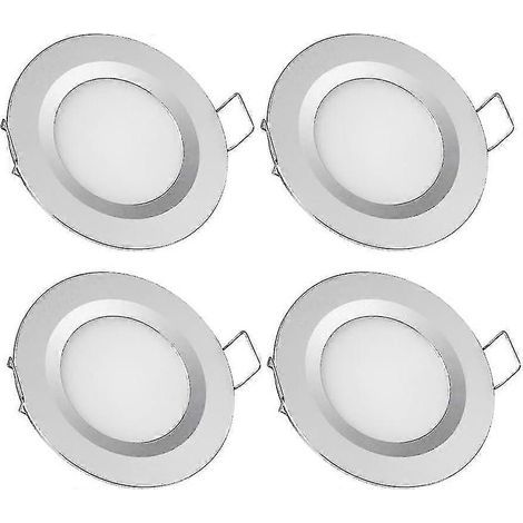 spots encastrés LED 12 V, diamètre de trou 58-65 mm, 3 W, 3200 K, blanc chaud (finition argentée) pour camping-car, bateau, caravane, fourgon, yacht (1/5)
