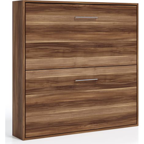 Lit escamotable superposé horizontal SPAKY – 2 couchages avec lits rabattables-Noyer-90x200 (1/5)