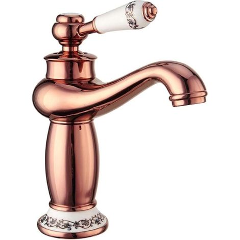 Robinet de lavabo en or rose de style vintage avec mitigeur monocommande chaud et froid pour lavabos (couleur : bronze) (1/4)