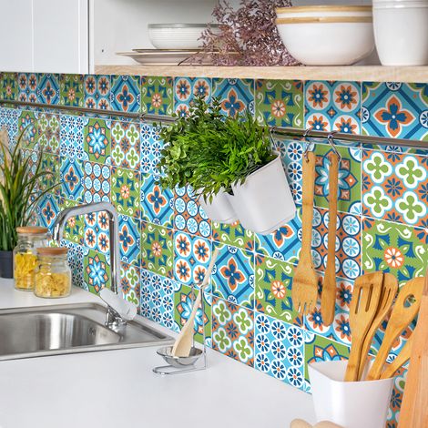 Sticker Mural Carrelage adhésif Cuisine Salle de Bain - 9 STICKERS CARRELAGES AZULEJOS ALINDA - 9stickers10x10cm (1/5)