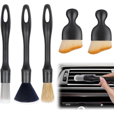 Set de 5 brosses de detailing auto, poils doux, nettoyage intérieur et extérieur (1/5)