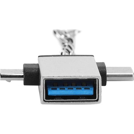 Lot de 2 adaptateurs OTG 2 en 1 USB 3.0 vers micro USB Type C avec boîtier en alliage d'aluminium et chaînette pour Android (argenté).