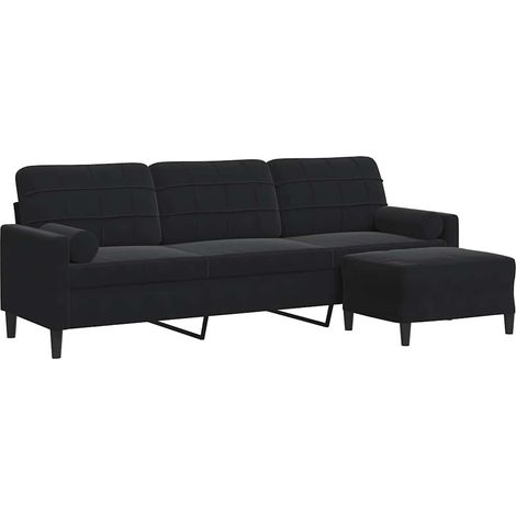 vidaXL Sofá de 3 plazas con taburete de terciopelo negro 210 cm (1/2)