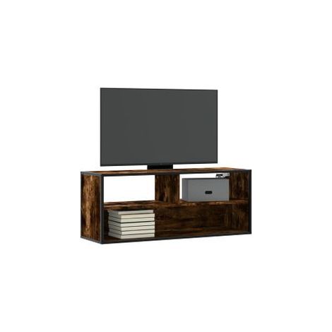 Meuble TV chêne fumé 100x31x39,5 bois d'ingénierie et métal (1/5)
