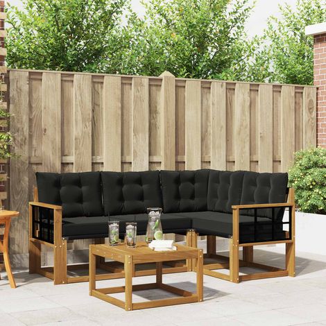 vidaXL Outdoor Sofa Set with Cushion 5 pcs Natural and Black